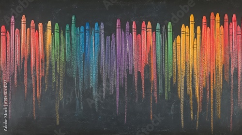 Vibrant Crayons on a Blackboard, Creating Art: A Back-to-School Scene