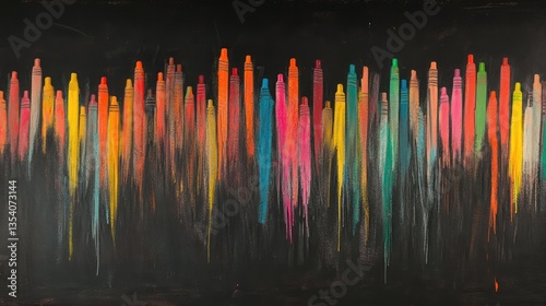 Vibrant Crayons on a Blackboard, Creating Art: A Back-to-School Scene