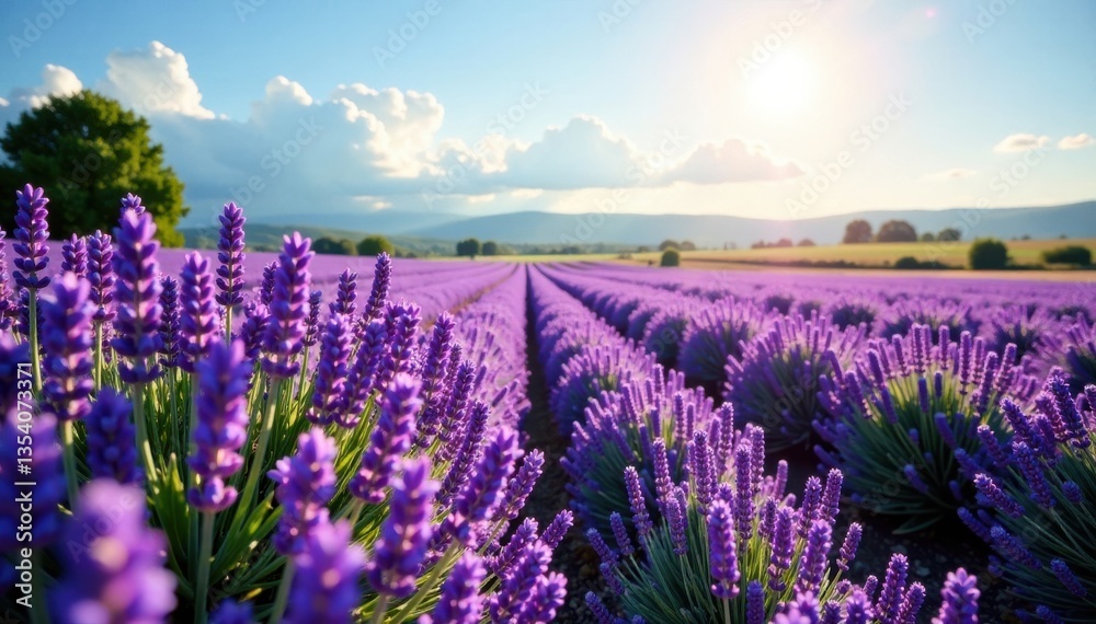 Fototapeta premium Gentle lavender fields under sunshine , calm, meadow