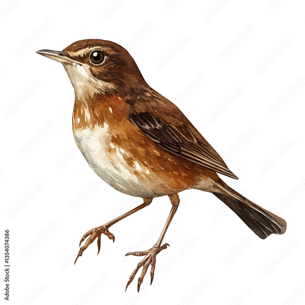 watercolor of Thrush, isolated on a white background.