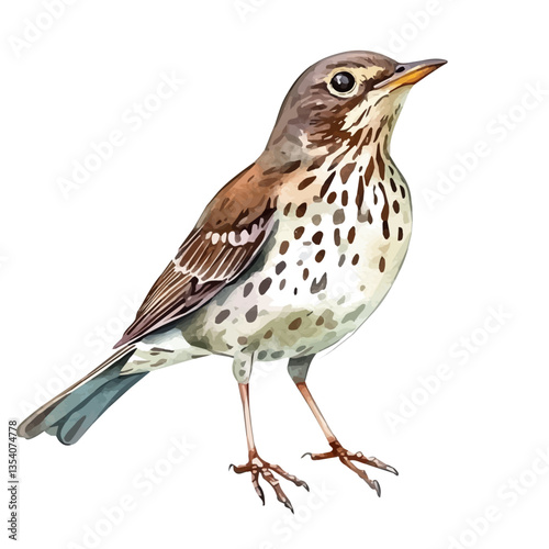 Thrush, watercolor illustration, isolated on a white background.