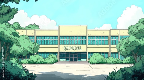 Contemporary School Building: Main Entrance and Front Courtyard.