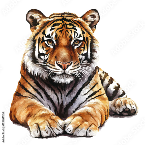 watercolor of Tiger, isolated on a white background.