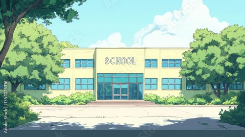 Contemporary School Building: Main Entrance and Front Courtyard.
