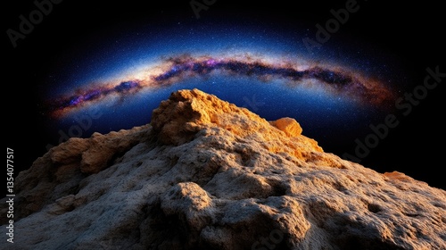 Cosmic rock formation, milky way backdrop