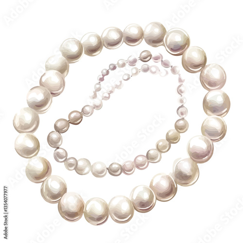 watercolor vector of Timeless Pearl Necklace Soft And Elegant, isolated on a white background.