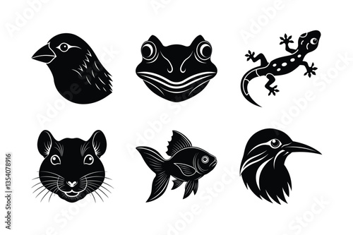 many kinds of pet animal head silhouette vector illustrations