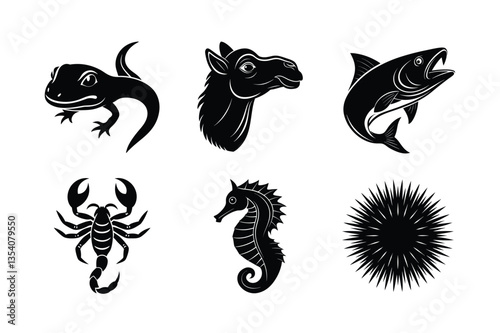 many kinds of pet animal head silhouette vector illustrations