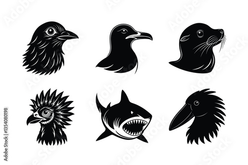 many kinds of pet animal head silhouette vector illustrations