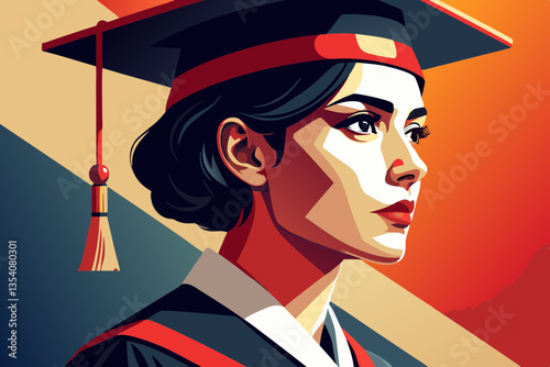 abstract profile of young woman in graduation gown and cap