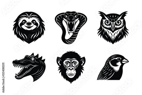 many kinds of pet animal head silhouette vector illustrations