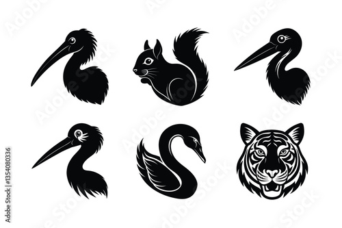 many kinds of pet animal head silhouette vector illustrations