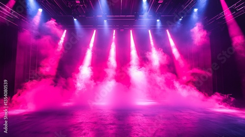 Pink and blue stage lighting with smoke.