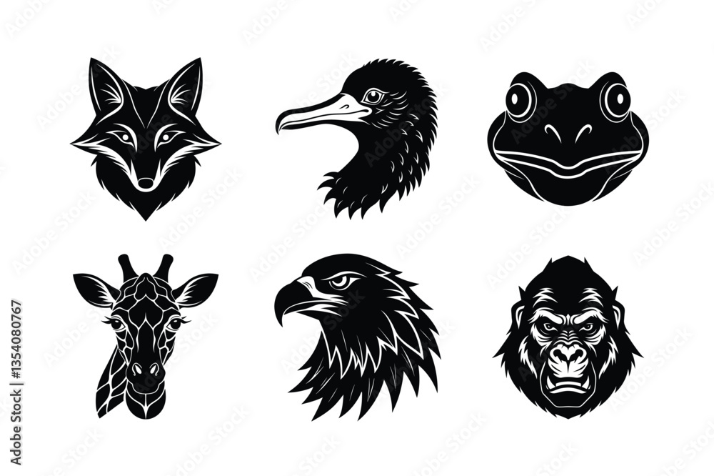 Fototapeta premium many kinds of pet animal head silhouette vector illustrations