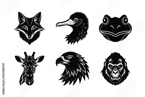 many kinds of pet animal head silhouette vector illustrations