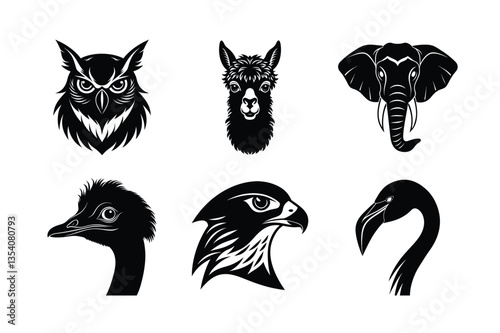 many kinds of pet animal head silhouette vector illustrations