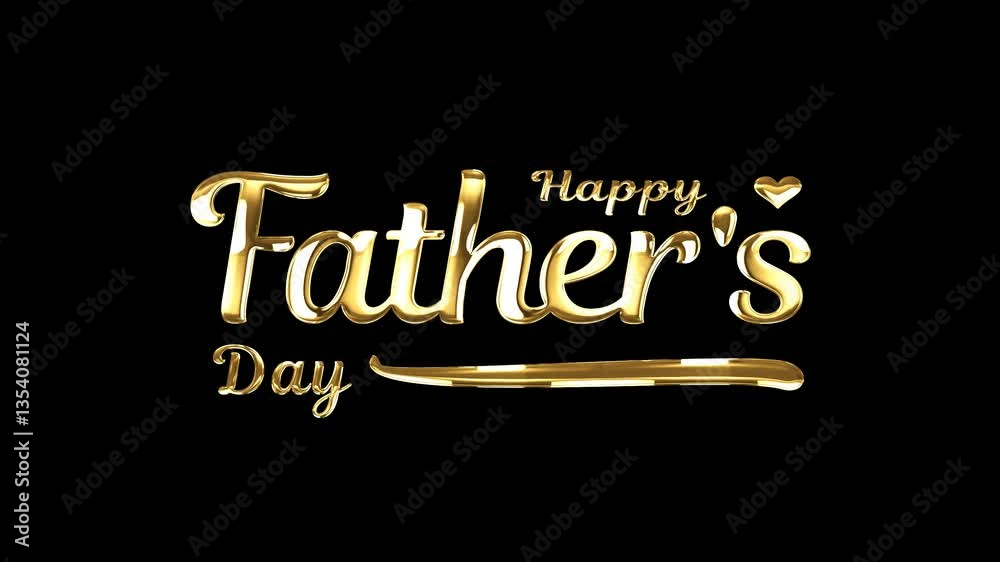 Happy Father's Day text Animation with alpha channel. Elegant handwritten calligraphy Typography in Gold 3D and white. Great for Celebration Video for Social Media, Greeting, and Special Occasions