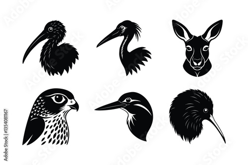 many kinds of pet animal head silhouette vector illustrations