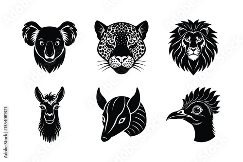 many kinds of pet animal head silhouette vector illustrations