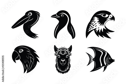 many kinds of pet animal head silhouette vector illustrations