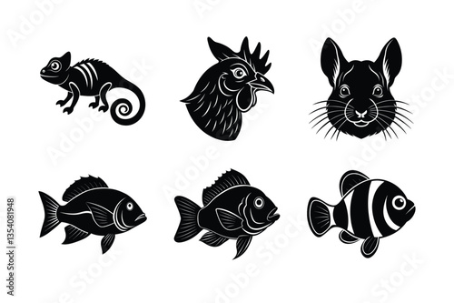 many kinds of pet animal head silhouette vector illustrations