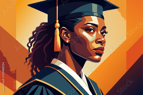 abstract profile of young african woman in graduation gown and cap