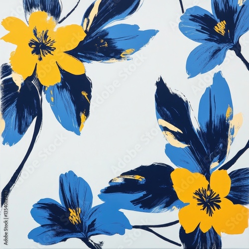 Modern Blue and Yellow Flower Wallpaper