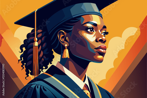 abstract profile of young african woman in graduation gown and cap