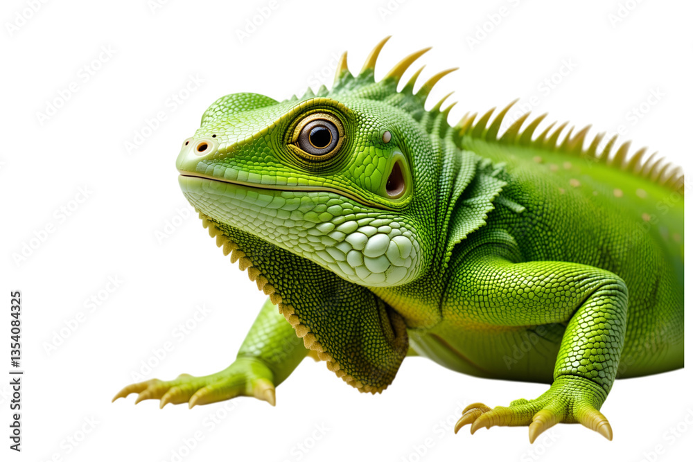 Fototapeta premium Vibrant Green Lizard with Detailed Scales and Expressive Eyes