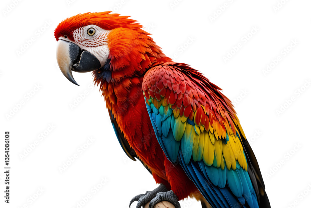 Vibrant Scarlet Macaw Perched on Branch with Colorful Feathers Vibrant Scarlet Macaw Perched on Branch with Colorful Feathers