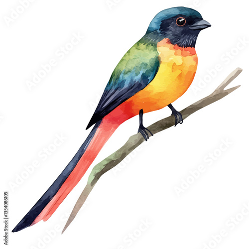 watercolor vector of Trogon, isolated on a white background.