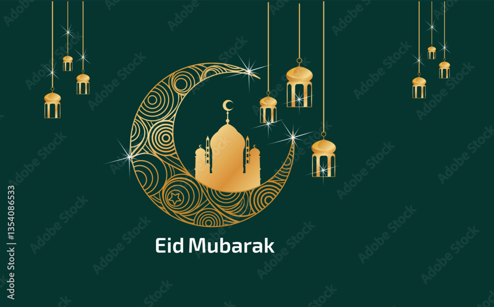 Naklejka premium Beautiful Decoration Eid Mubarak Banner Art Design