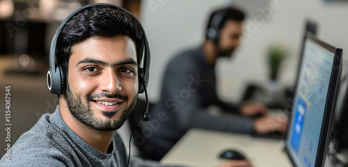 portrait of a man, Conversation, young men with smiling face, Call, potrait, work on laptop, company customer service, potrait of smiling face man