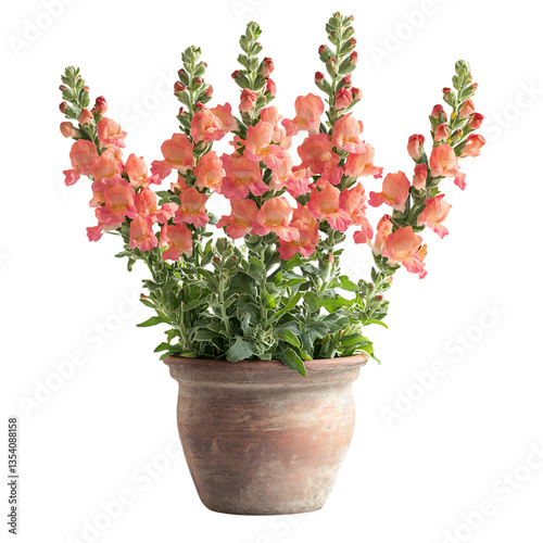 A Flowering Snapdragon Plant in a Rustic Pot Isolated on Transparent Background