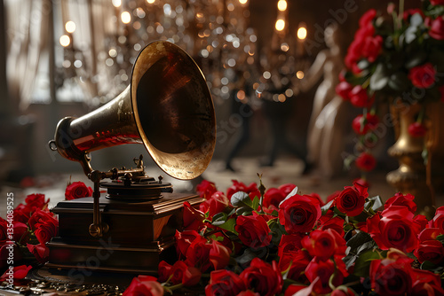 An Ode to WZ Waltz: Vintage Gramophone, Roses and Dancing Silhouettes in an Ambient Ballroom