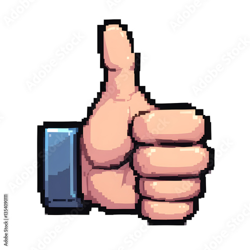 8-Bit Pixel Art Thumbs Up Hand with a Cheerful Look on a White Background