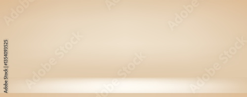 Studio beige gradient background. Light neutral wall product room. Minimal pastel table scene. Empty desk stage for beauty cosmetic presentation. Vector illustration. Banner shimmer template.