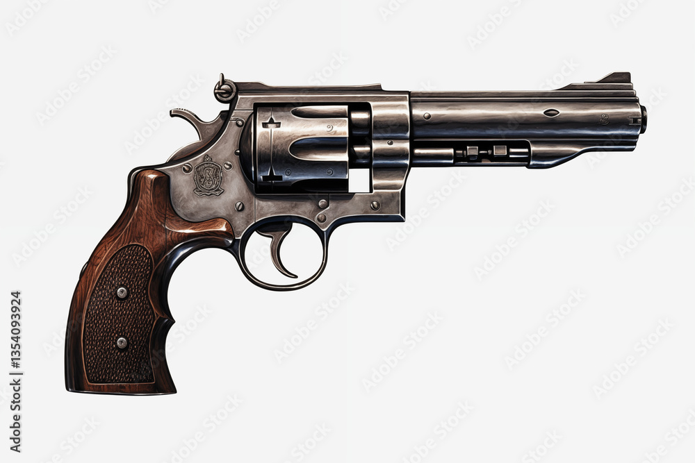 Classic Revolver on White Background – Detailed Close-Up of Handgun, Firearm, and Weapon Design for Collectors and Enthusiasts. Weapon Related Topics. Classic Revolver on White Background – Detailed Close-Up of Handgun, Firearm, and Weapon Design for Collectors and Enthusiasts. Weapon Related Topics.