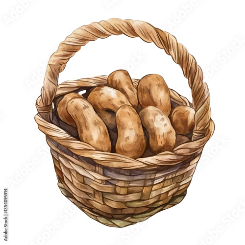 watercolor vector of Velvet Tamarind Basket, isolated on a white background.