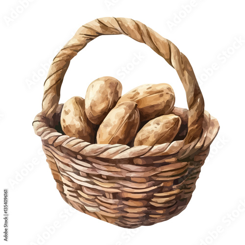 Velvet Tamarind Basket, watercolor illustration, isolated on a white background.