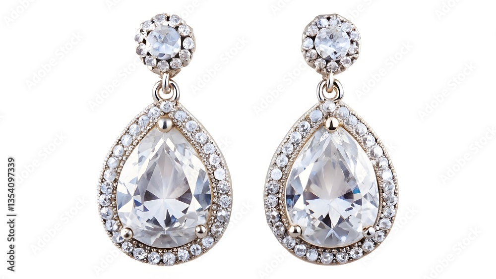 Pear-Shaped Crystal Earrings with Halo Setting Pear-Shaped Crystal Earrings with Halo Setting