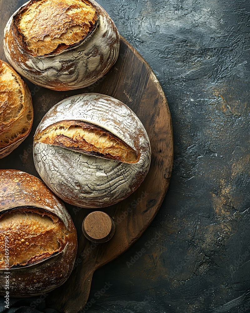 Artisanal Sourdough Loaves and Pastries on a Rustic Wooden Board Artisanal Sourdough Loaves and Pastries on a Rustic Wooden Board
