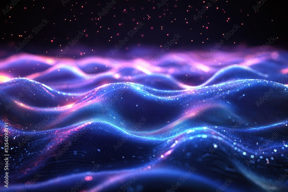 Fototapeta premium Vibrant waves of light create an otherworldly atmosphere in a cosmic landscape