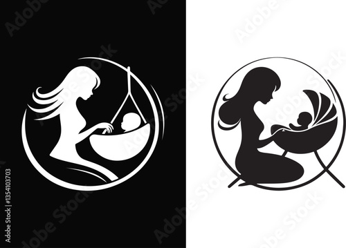 Rocking Baby Cradle Icons in Silhouette Vector Style