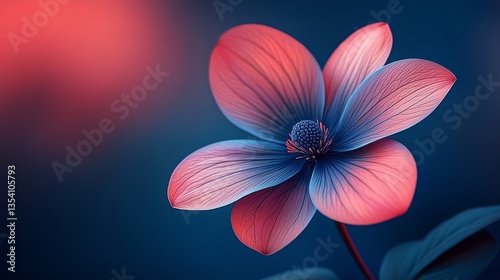 A pink and blue flower on a dark blue background