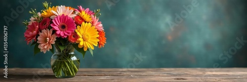 Wallpaper Mural Bouquet of fresh flowers placed on a vintage wooden table, wooden, arrangement Torontodigital.ca