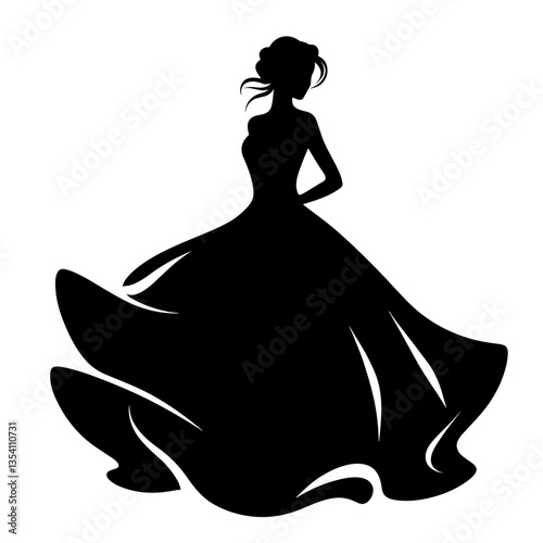 Bride twirling dress silhouette in wedding moment