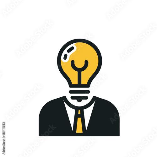 Brainstorm icon featuring a person with a lightbulb for a head in a modern flat design