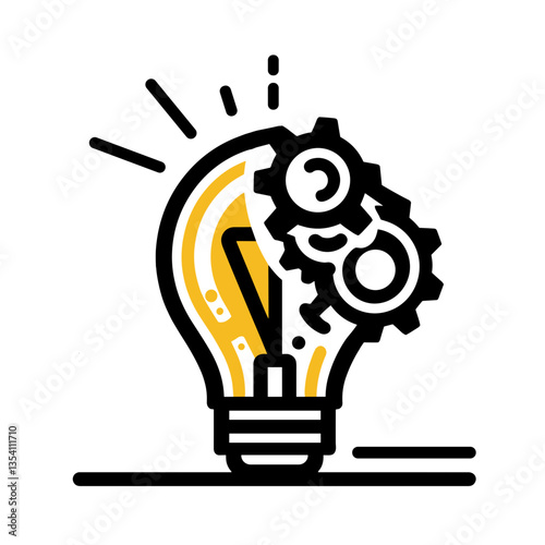 Brainstorm icon featuring a light bulb with gears in a modern flat design