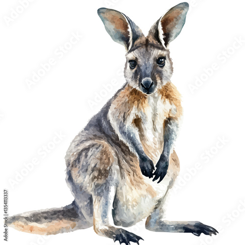 watercolor vector of Wallaby, isolated on a white background.